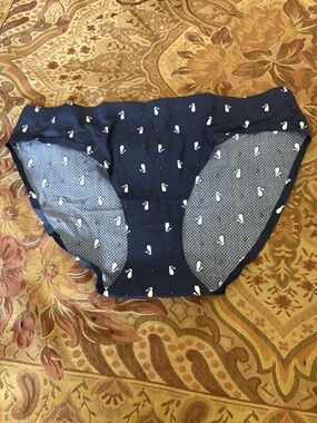 Navy Blue Cotton Briefs with White Swan Print